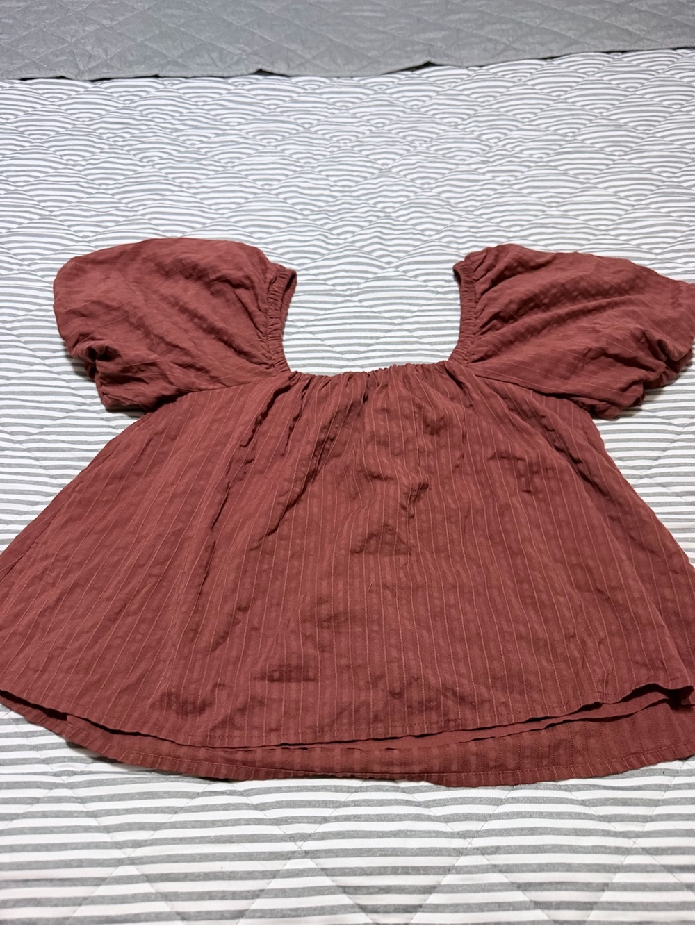 aerie Rust Puff Sleeve Square Neck Top